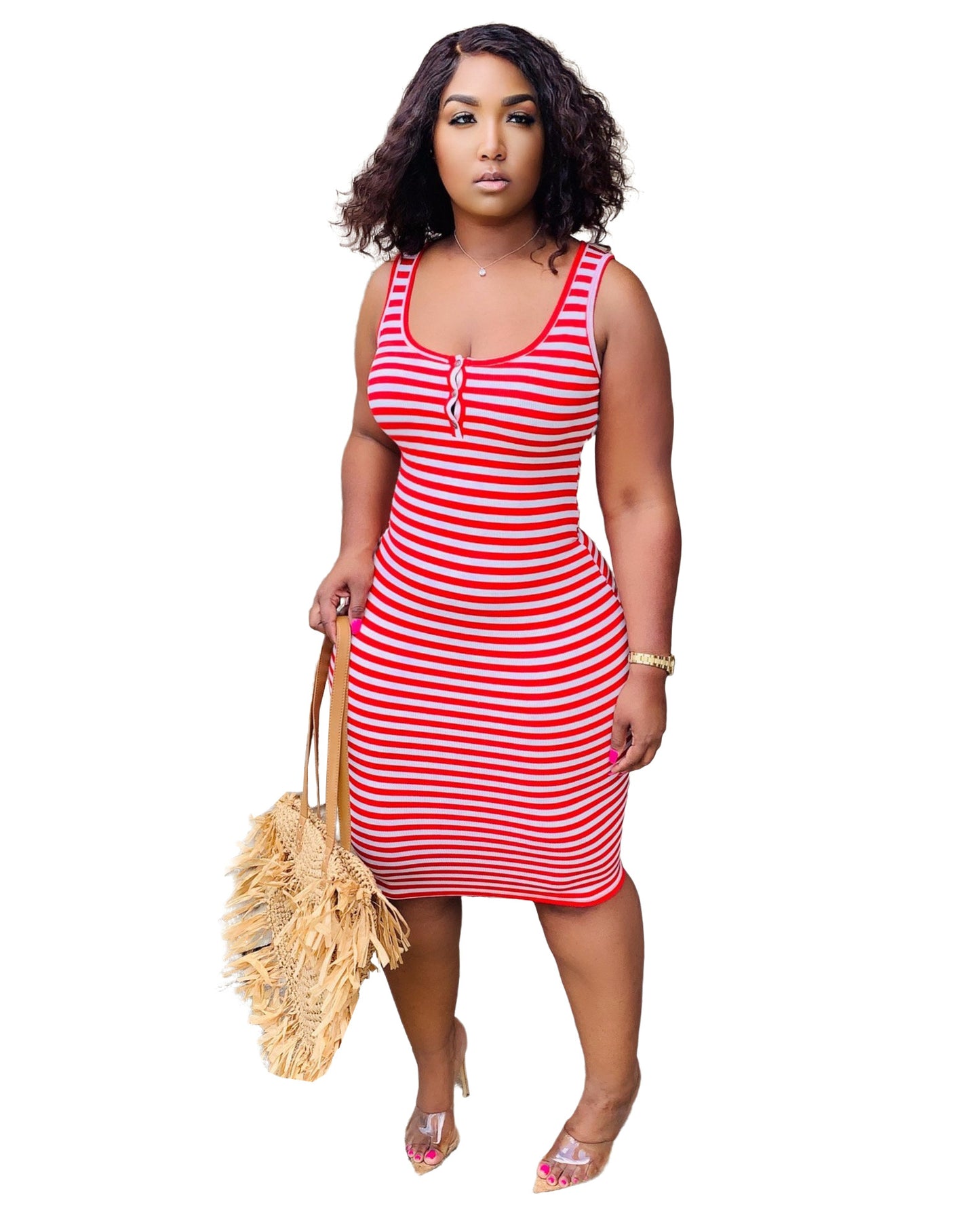 Sculped Stripes Sleeveless Dress