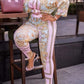 Print Lantern Sleeve Top High Waist Pants Set