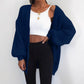 Solid color loose European and American sweater mid-length cardigan