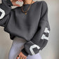 Knitted Women Letter Graphic Printed Loose Top Winter Casual All Matching Hoodie