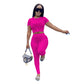 Women Clothing Ruched Short-Sleeved Suit T-shirt Two-Piece Set Solid Color Tight Summer