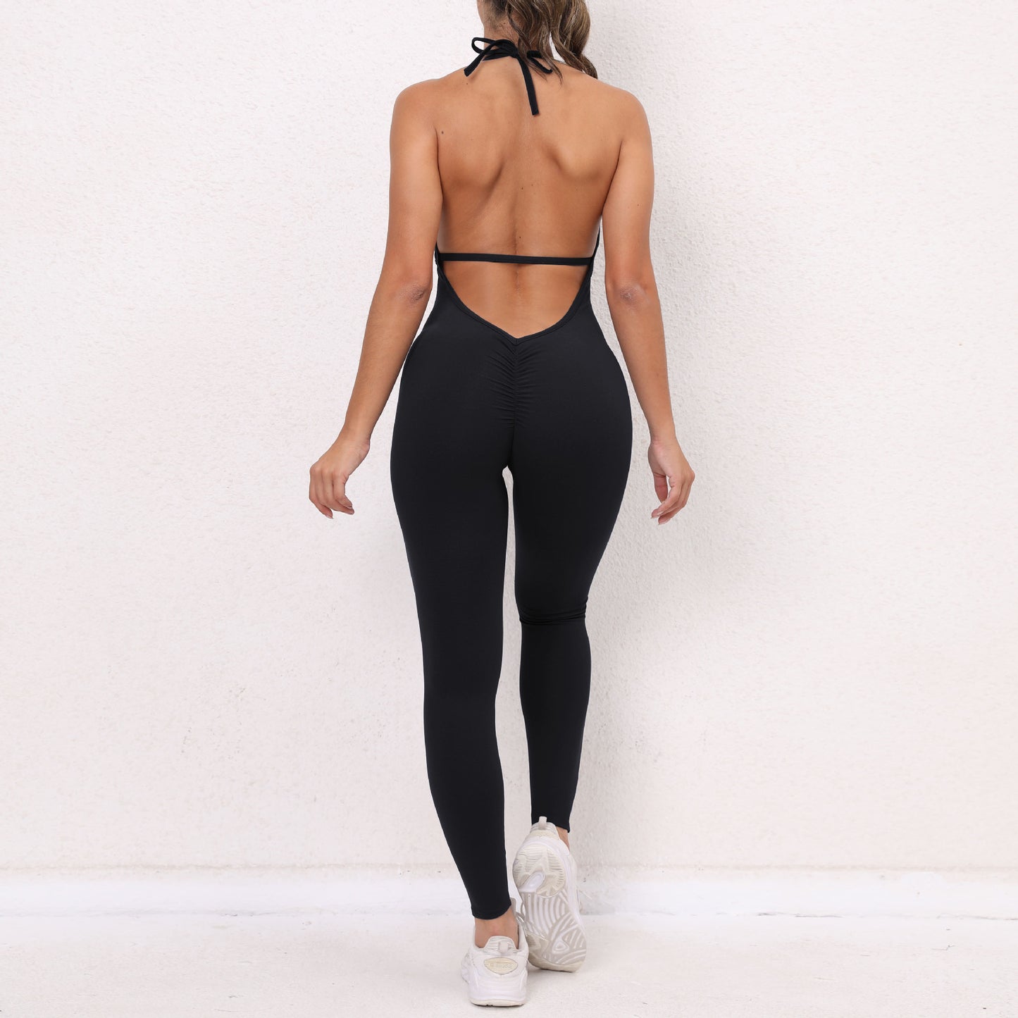 Lace up One Piece Quick Drying Skinny Yoga Pants Breathable Women Type Wrinkle Peach Hip Raise Exercise Workout Pants