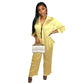 Women Clothing Autumn Shirt Cardigan Pleated Wide Leg Casual Suit