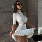 Summer Elegant Sexy Slim Fit Sunken Stripe Knitted Skirt Short Sleeve Solid Color Set for Women