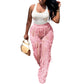 Women Clothing Eaby Wave Pattern See Through High Waist Wide Leg Pants Pants Only