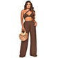 Women Clothing Shoulder Sleeveless Solid Color Wide Leg Pants Suit Summer