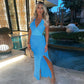 Summer V-neck Backless Lace-up Seaside Vacation Beach Strap Dress