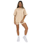 Summer Solid Color Short Sleeve round Neck Pullover Top Urban Casual Shorts Suit Women