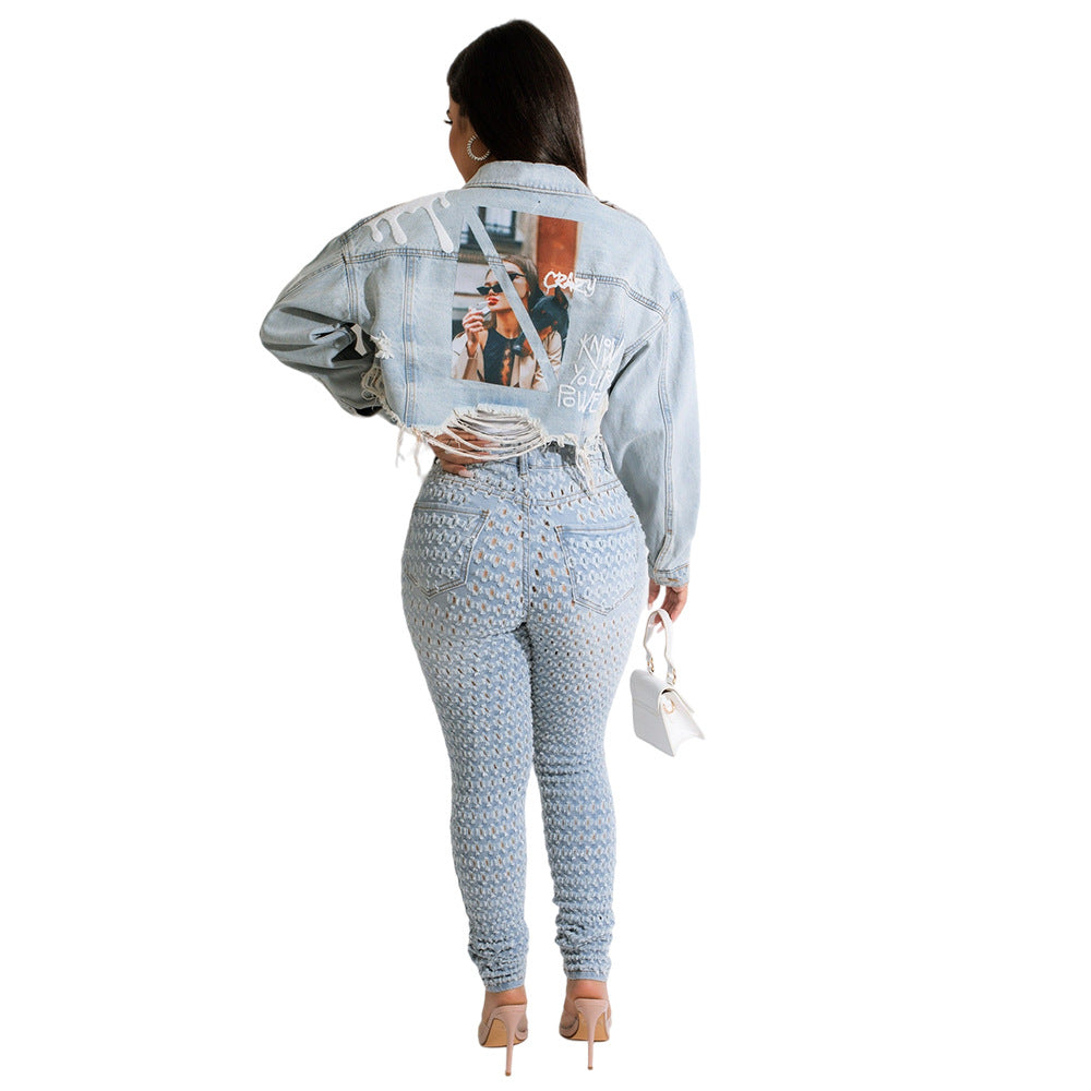 Retro Easy Matching Personality Frayed Top Heat Transfer Patch Coat