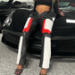 Women Clothing Faux Leather Stitching Contrast Color High Waist V Head Slim Straight Motorcycle Street Trousers