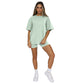 Summer Solid Color Short Sleeve round Neck Pullover Top Urban Casual Shorts Suit Women