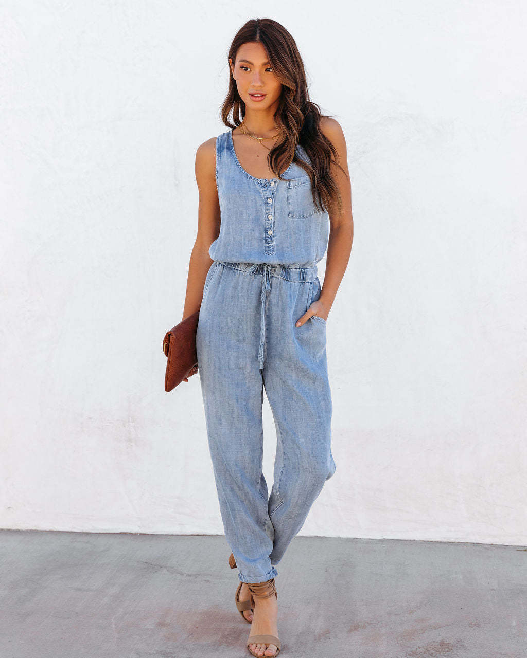 Spring Summer Women Clothing Eaby Loose Sleeveless Women Denim Jumpsuit