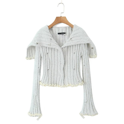 Autumn Two Color Handmade Rope Large Collared Sweater Rope Knitted Overskirt Sets