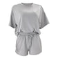 Solid Color round Neck Half Sleeve Pullover Top Women Clothing Casual Shorts Suit Summer