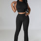 Women Casual Set Solid Color Rib Fabric Sleeveless Bootcut Trousers Two Piece Set