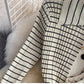 Women Outfit Skirt Slim Knit Polo Collar Top Sleeveless Vest Three Piece High Waist Striped Sheath Skirt