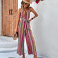 Summer Sexy Women Wear Loose Casual Striped Spaghetti Straps Cropped Jumpsuit