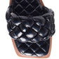 MARCUE PATENT PU QUILTED SLIDES IN WOVEN STRAPS