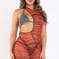 Rhinestone bikini top and printed dress set