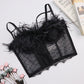 Feather Camisole Women Outer Wear Chest Pad Short Inner Slimming Lace Bandeau One Shoulder Disco Top