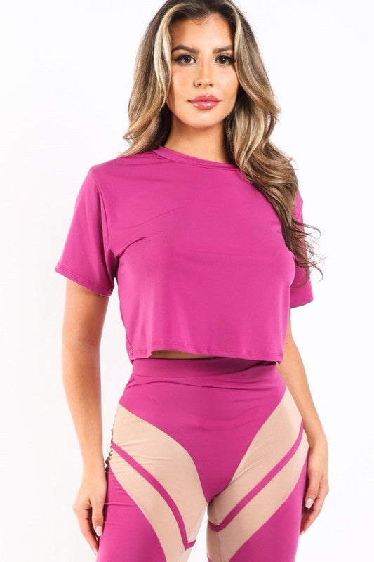 Mesh contrast leggings and top set