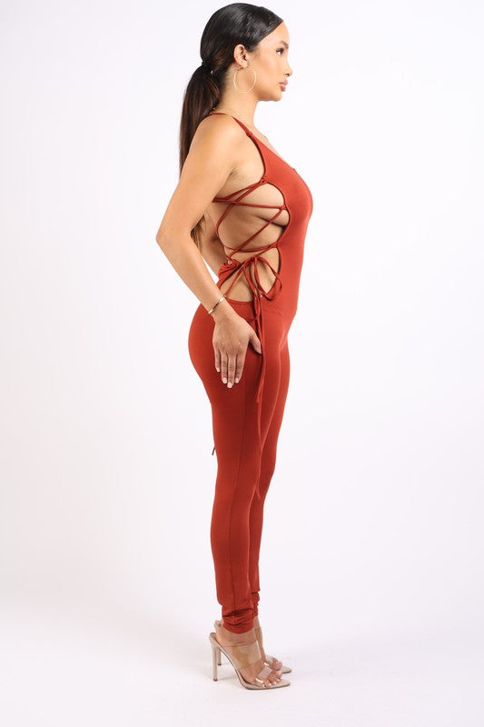 Strappy open back jumpsuit