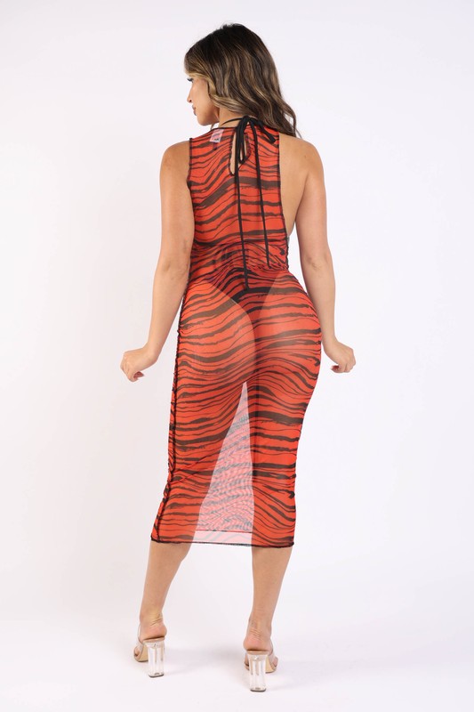 Rhinestone bikini top and printed dress set