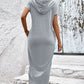 Short Sleeve Front Slit Hooded Dress
