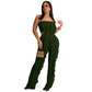 Women Clothing Two-Piece Summer Casual Solid Color Tube-Top Stitching Pants Suit