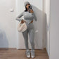 Women Clothing Autumn Winter Tight Long Sleeve Short Top Trousers Casual Set