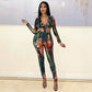 Women Clothing Sexy Tight Printed Lace up Two Piece Set Long Sleeve Suit
