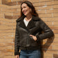 Autumn Winter Faux Shearling Jacket Warm Women Suede Fabric Jacket Leather Clothing Women Belt Turn down Collar Coat Women