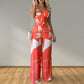 Women Clothing Summer Sexy Tube Top Lace up Loose Wide Leg Pants Printing Set