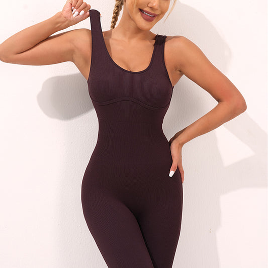 High Elastic Yoga Bodysuit Sexy Yoga Shapewear Belly Contracting Hip Lifting Wide Leg Jumpsuit