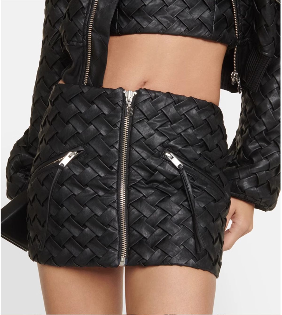 Niche Romantic Black Woven Design Texture Zipper Flight Suit Short Coat Mini Sheath Skirt Outfit