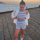 GSpring Summer Striped Slim Fit Cropped Shorts Suit