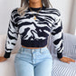 Autumn Winter Tiger Pattern Long Sleeves Cropped Sweater Women Clothing