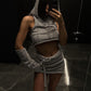 Fall Women Clothing Sexy Solid Color Knitted Hooded Top High Waist Hip Wrapped Skirt Set for Women