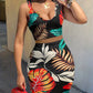 Women Clothing Summer Slip Dress Casual Two Piece Suit Sexy Print