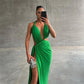Fall Sexy Halter Hollow Out Cutout Backless Slim Fit Slit Dress