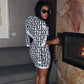 Women Contrast Color round Neck sets Digital Printing Chanel Coat Midi Skirt Two Piece Dress