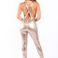 Shiny latex lace up detailed jumpsuit