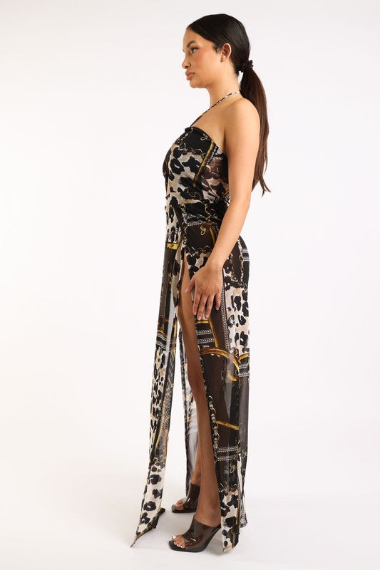 Printed dress with double slit
