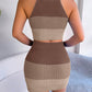 Women's Color Block Crop Halter Neck Tank With Matching Cable Knit Mini Skirt